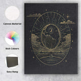 Celestial Earth Moon Ocean Landscape Gold Line Art Canvas Wall Art Print Decor Picture Ready to Hang
