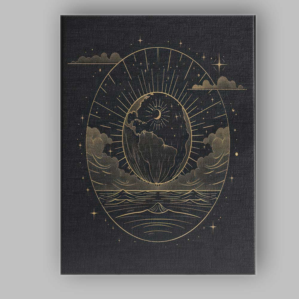 Celestial Earth Moon Ocean Landscape Gold Line Art Canvas Wall Art Print Decor Picture Ready to Hang
