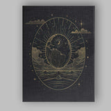 Celestial Earth Moon Ocean Landscape Gold Line Art Canvas Wall Art Print Decor Picture Ready to Hang