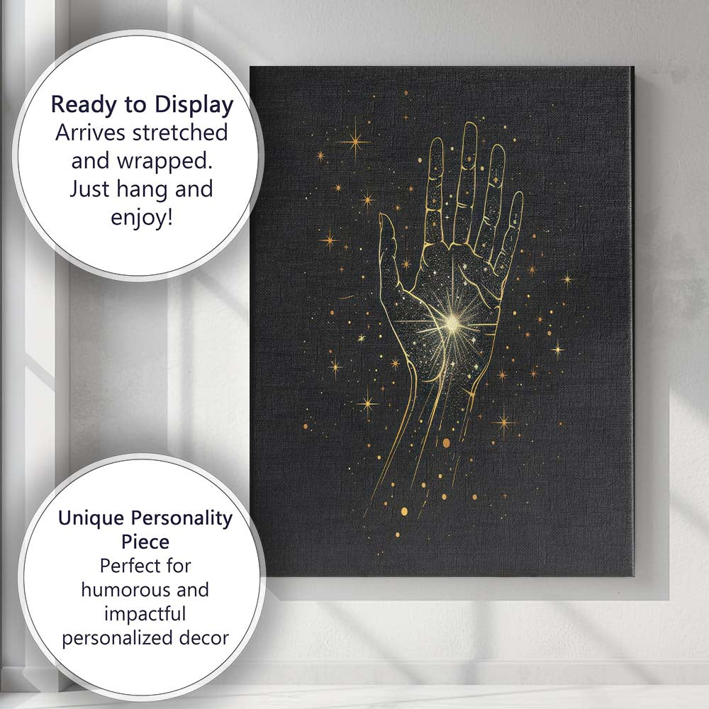 Mystical Cosmic Hand Celestial Energy Gold Line Art Canvas Wall Art Print Decor Picture Ready to Hang