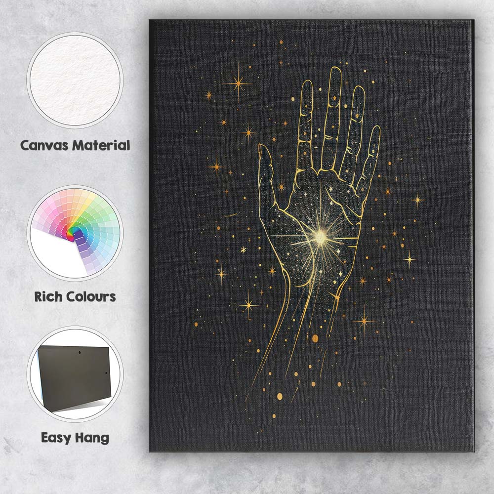 Mystical Cosmic Hand Celestial Energy Gold Line Art Canvas Wall Art Print Decor Picture Ready to Hang