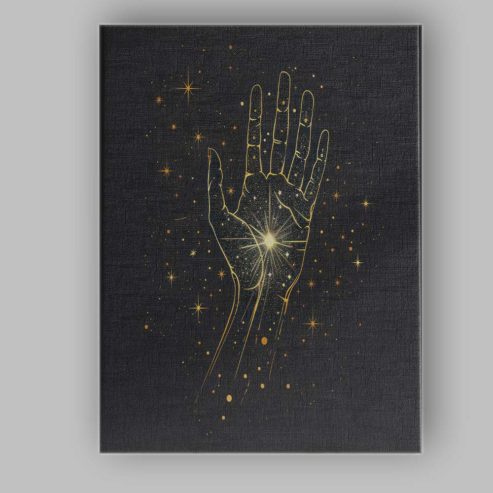 Mystical Cosmic Hand Celestial Energy Gold Line Art Canvas Wall Art Print Decor Picture Ready to Hang