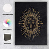 Bohemian Sun Face Celestial Gold Line Art Canvas Wall Art Print Decor Picture Ready to Hang