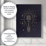 Celestial Light Bulb Moon And Stars Gold Line Art Canvas Wall Art Print Decor Picture Ready to Hang