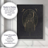 Art Deco Celestial City Skyline Gold Line Art Canvas Wall Art Print Decor Picture Ready to Hang