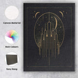 Art Deco Celestial City Skyline Gold Line Art Canvas Wall Art Print Decor Picture Ready to Hang