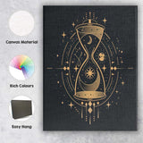 Mystical Cosmic Hourglass Moon And Stars Gold Line Art Canvas Wall Art Print Decor Picture Ready to Hang