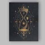 Mystical Cosmic Hourglass Moon And Stars Gold Line Art Canvas Wall Art Print Decor Picture Ready to Hang