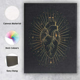 Anatomical Human Heart Celestial Gold Line Art Canvas Wall Art Print Decor Picture Ready to Hang