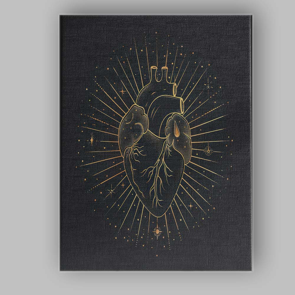 Anatomical Human Heart Celestial Gold Line Art Canvas Wall Art Print Decor Picture Ready to Hang