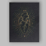 Anatomical Human Heart Celestial Gold Line Art Canvas Wall Art Print Decor Picture Ready to Hang