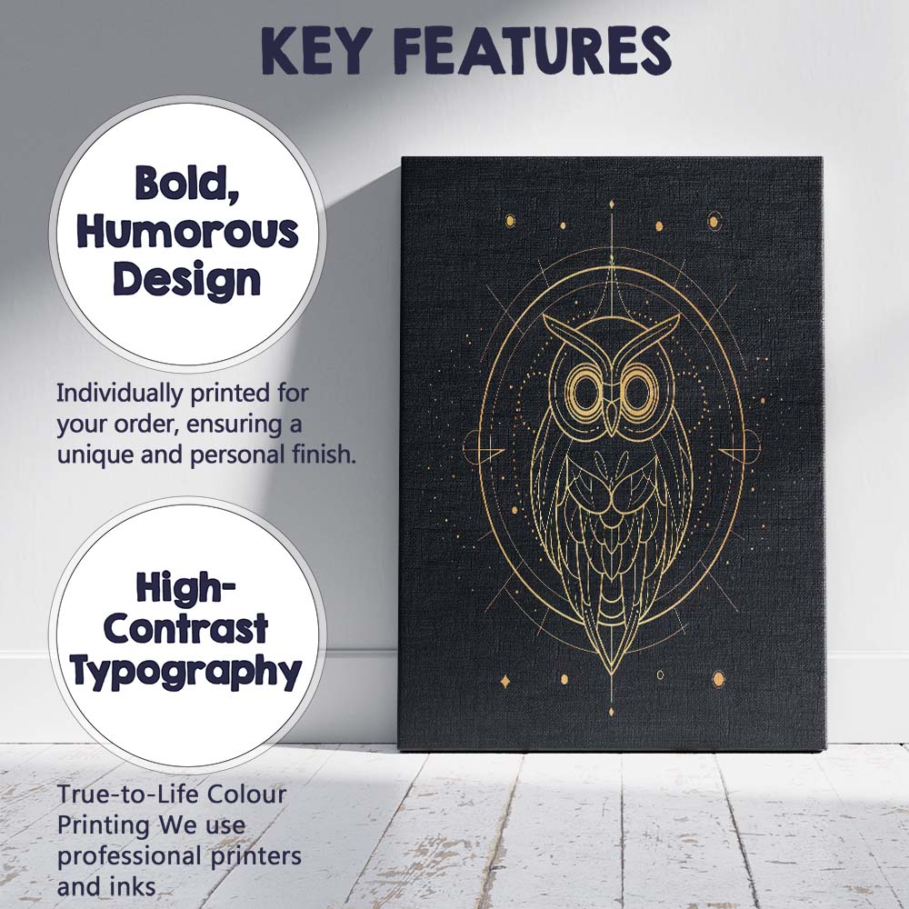 Sacred Geometric Owl Gold Line Art Canvas Wall Art Print Decor Picture Ready to Hang