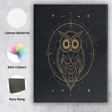 Sacred Geometric Owl Gold Line Art Canvas Wall Art Print Decor Picture Ready to Hang