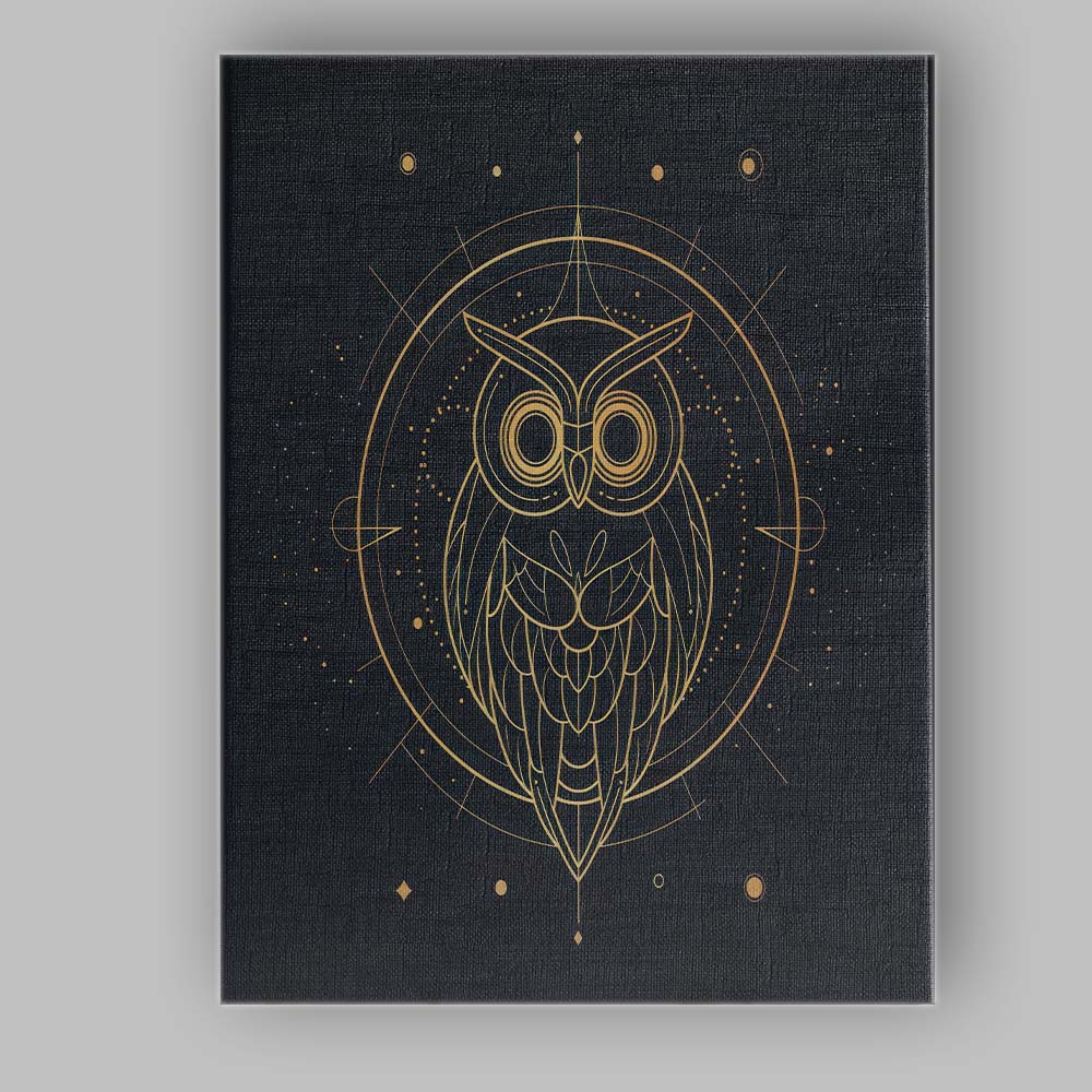 Sacred Geometric Owl Gold Line Art Canvas Wall Art Print Decor Picture Ready to Hang