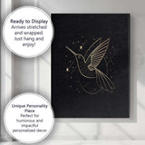 Celestial Hummingbird Gold Line Art Illustration Canvas Wall Art Print Decor Picture Ready to Hang
