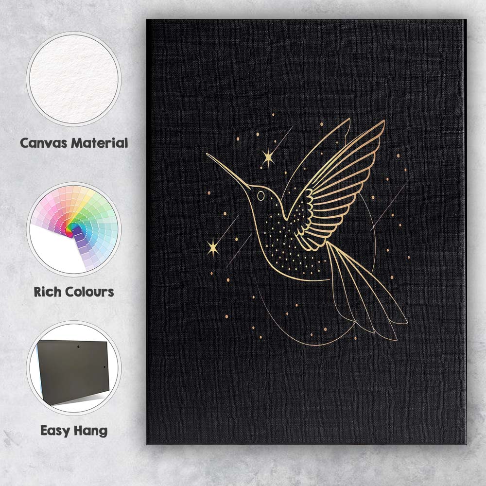 Celestial Hummingbird Gold Line Art Illustration Canvas Wall Art Print Decor Picture Ready to Hang