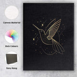 Celestial Hummingbird Gold Line Art Illustration Canvas Wall Art Print Decor Picture Ready to Hang