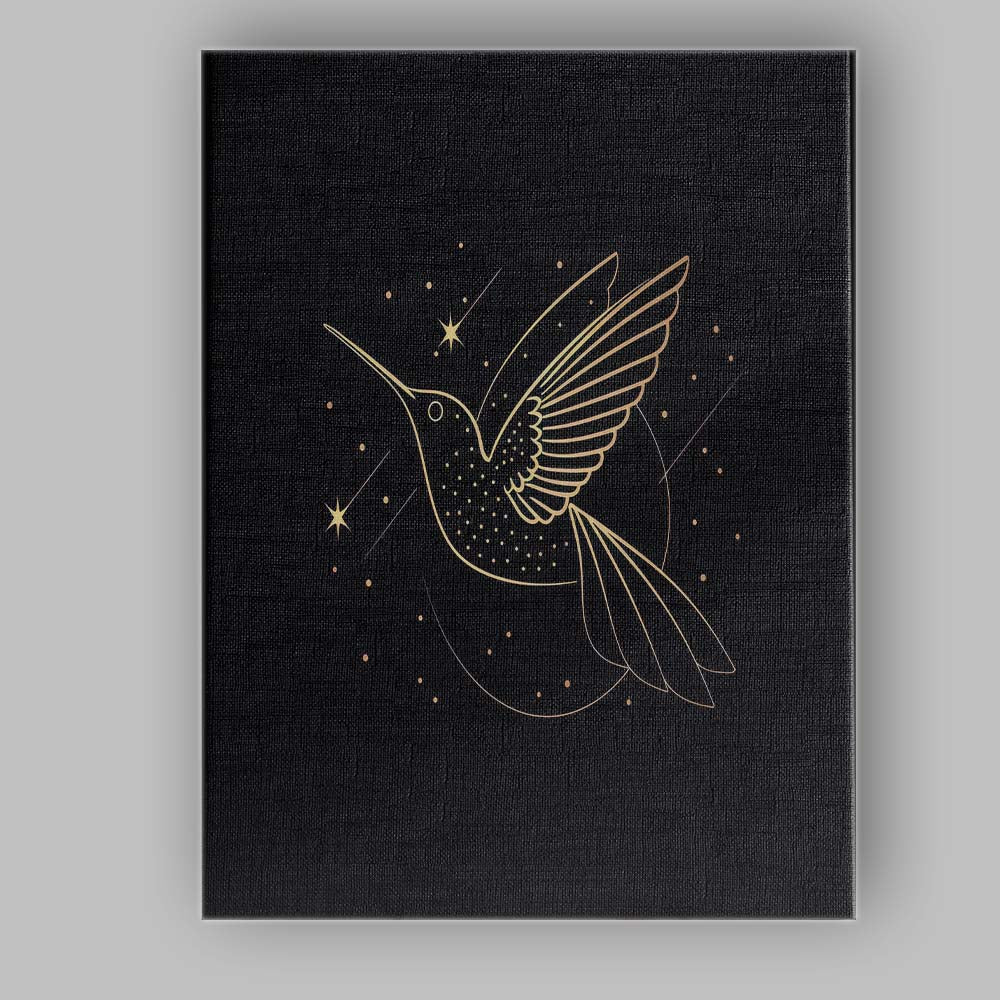 Celestial Hummingbird Gold Line Art Illustration Canvas Wall Art Print Decor Picture Ready to Hang