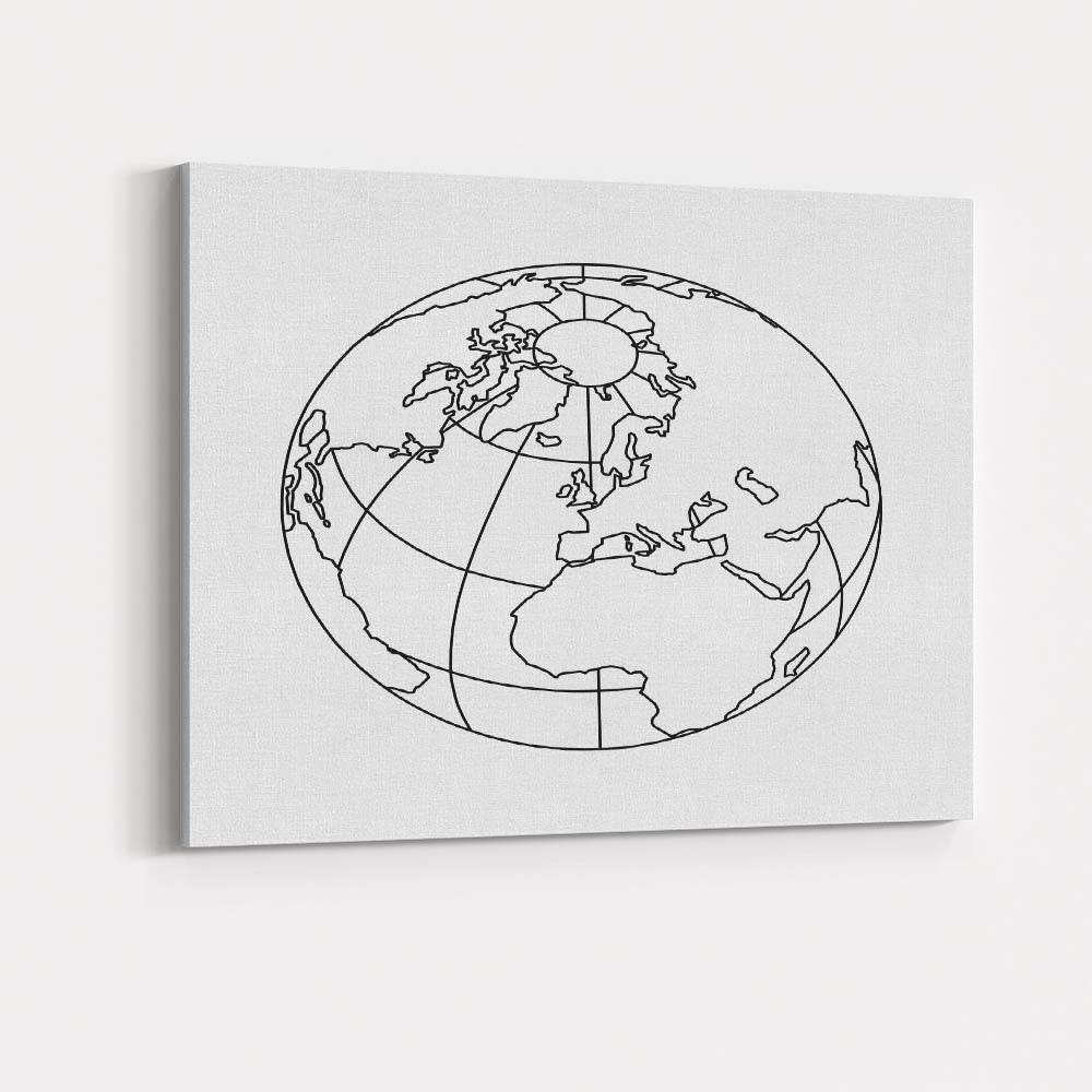 Minimal World Globe Outline Line Art Canvas Wall Art Print Decor Picture Ready to Hang