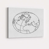 Minimal World Globe Outline Line Art Canvas Wall Art Print Decor Picture Ready to Hang