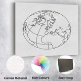 Minimal World Globe Outline Line Art Canvas Wall Art Print Decor Picture Ready to Hang