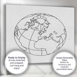 Minimal World Globe Outline Line Art Canvas Wall Art Print Decor Picture Ready to Hang