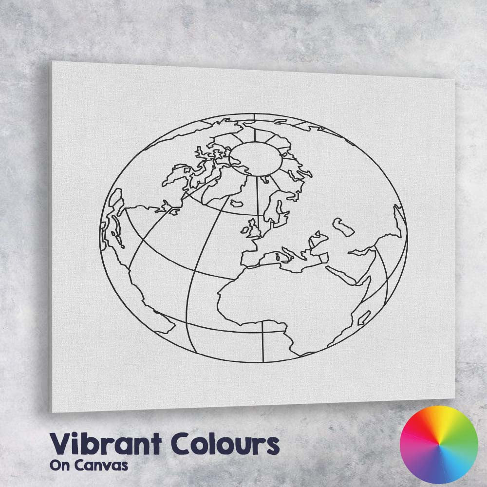 Minimal World Globe Outline Line Art Canvas Wall Art Print Decor Picture Ready to Hang