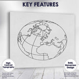 Minimal World Globe Outline Line Art Canvas Wall Art Print Decor Picture Ready to Hang