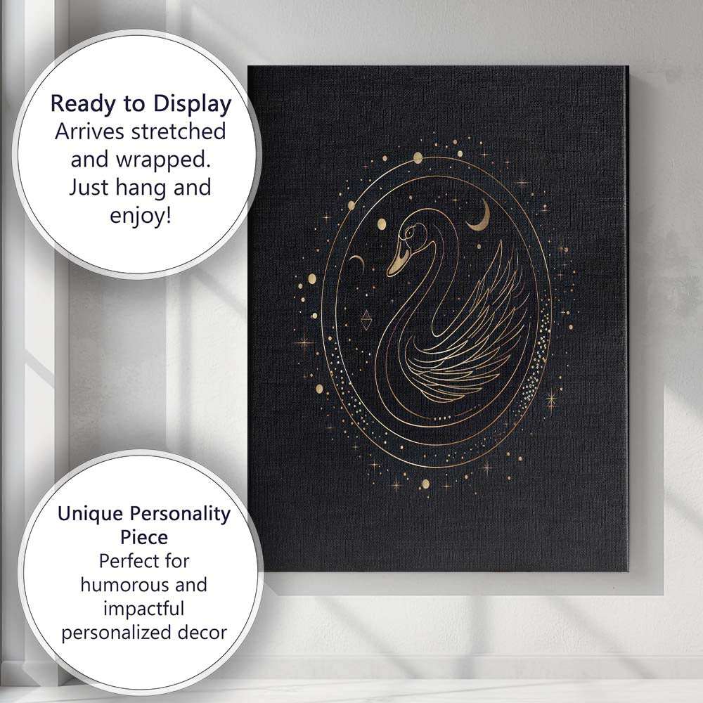Celestial Swan Gold Line Art Moon And Stars Canvas Wall Art Print Decor Picture Ready to Hang
