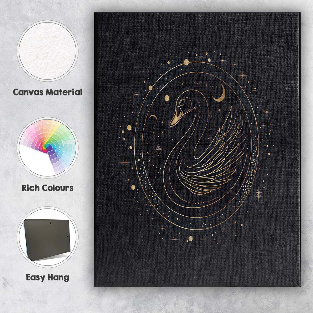 Celestial Swan Gold Line Art Moon And Stars Canvas Wall Art Print Decor Picture Ready to Hang