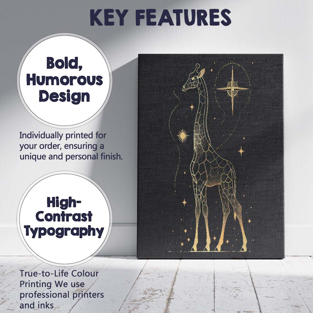 Celestial Giraffe Constellation Gold Line Art Canvas Wall Art Print Decor Picture Ready to Hang