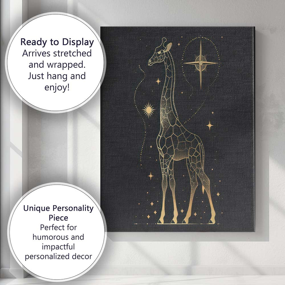 Celestial Giraffe Constellation Gold Line Art Canvas Wall Art Print Decor Picture Ready to Hang