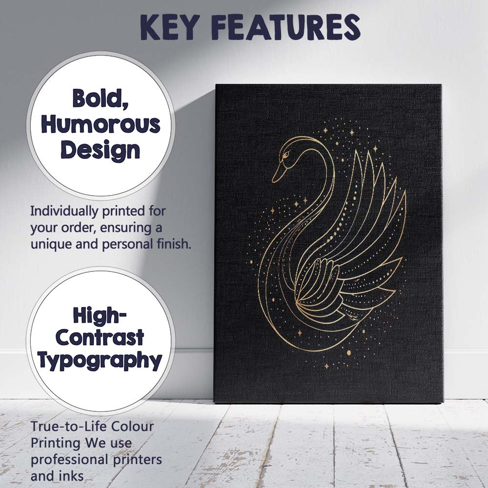 Elegant Swan Minimal Gold Line Art Canvas Wall Art Print Decor Picture Ready to Hang