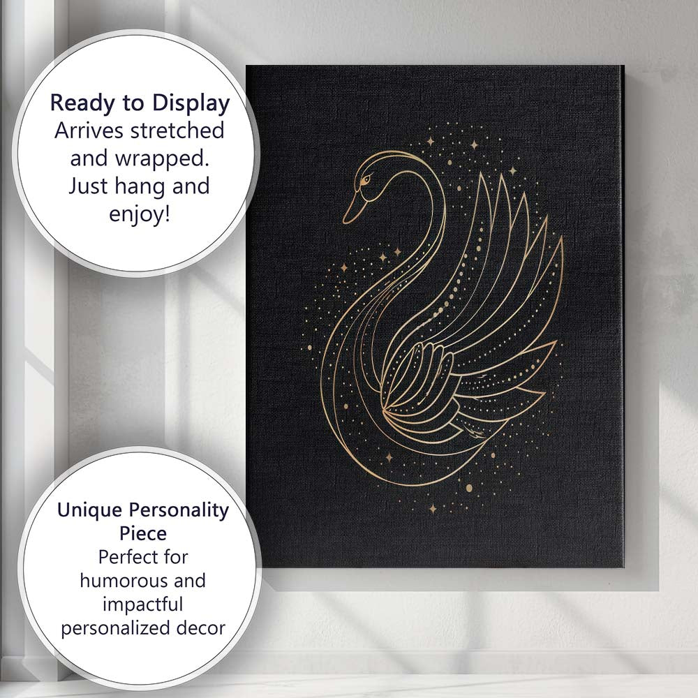 Elegant Swan Minimal Gold Line Art Canvas Wall Art Print Decor Picture Ready to Hang