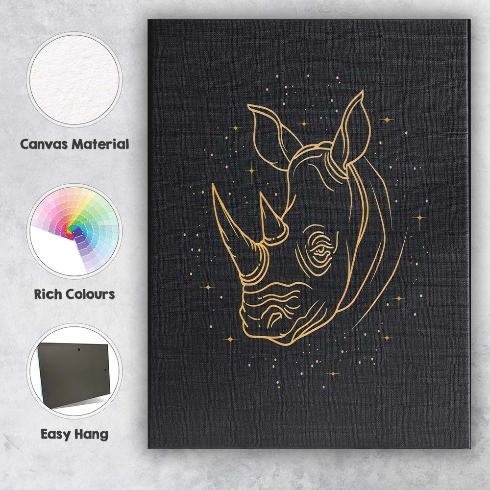 Minimal Rhinoceros Head Gold Line Art Canvas Wall Art Print Decor Picture Ready to Hang