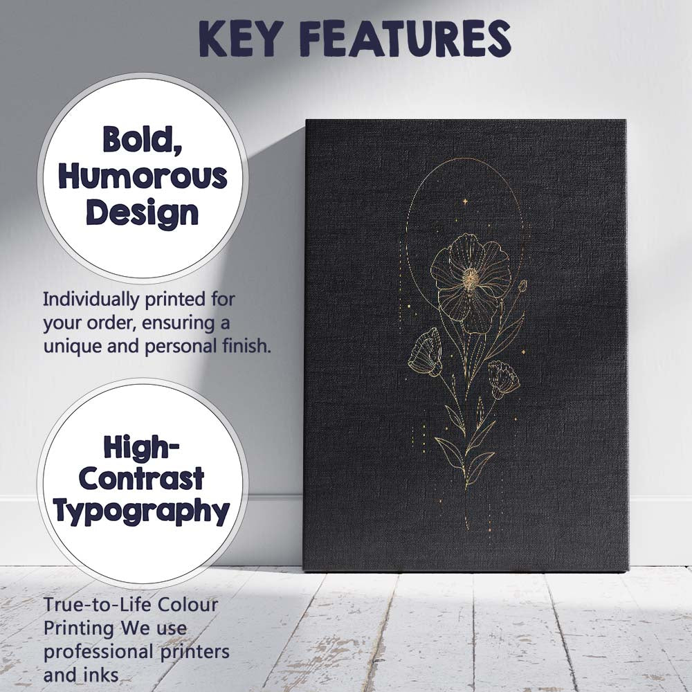 Minimal Botanical Wildflower Gold Line Art Canvas Wall Art Print Decor Picture Ready to Hang