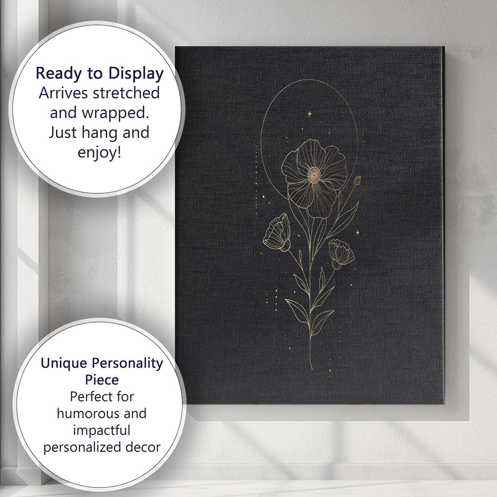 Minimal Botanical Wildflower Gold Line Art Canvas Wall Art Print Decor Picture Ready to Hang