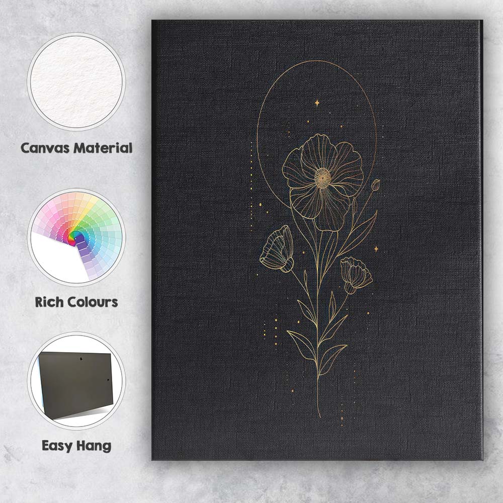 Minimal Botanical Wildflower Gold Line Art Canvas Wall Art Print Decor Picture Ready to Hang