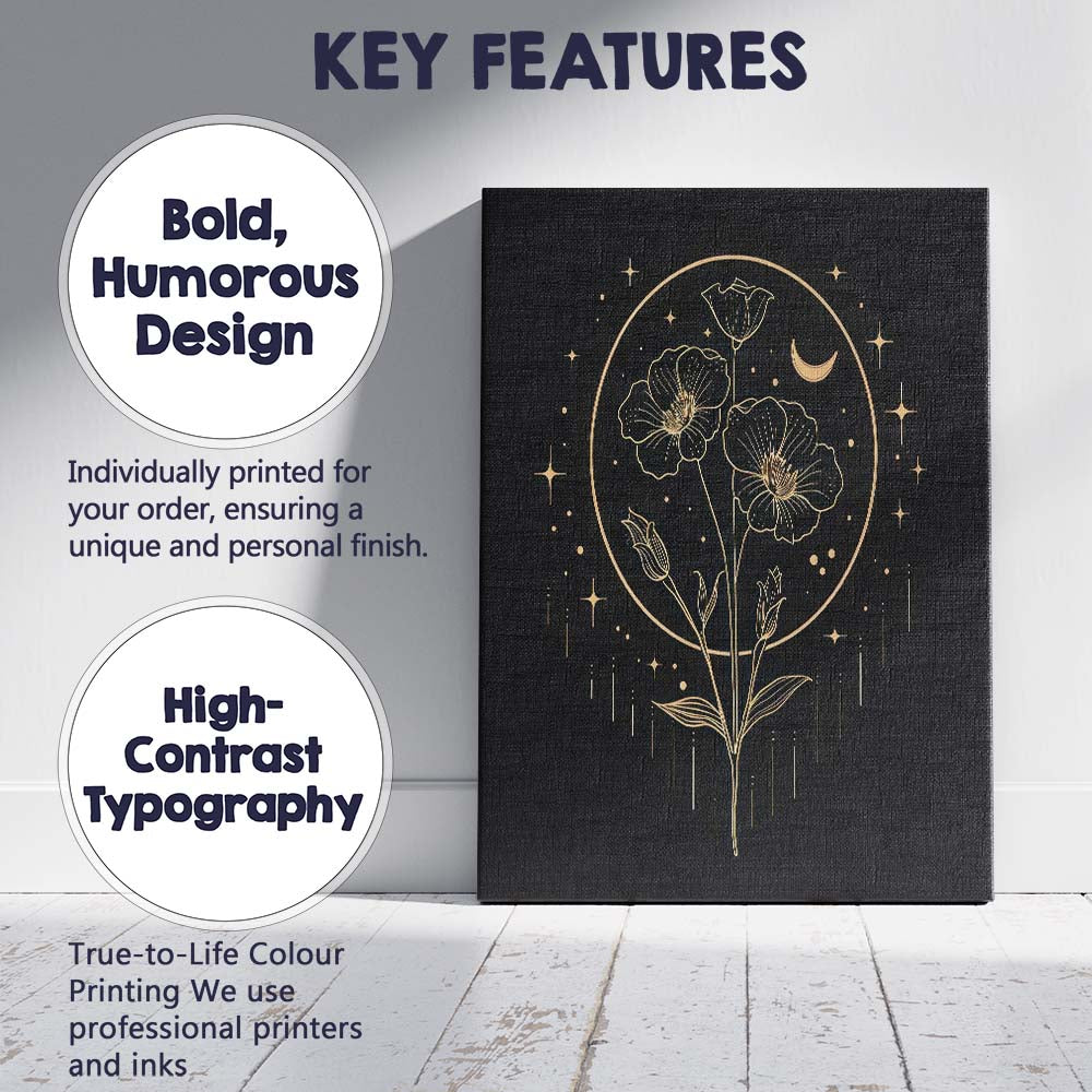 Celestial Poppy Flowers Gold Line Art Canvas Wall Art Print Decor Picture Ready to Hang