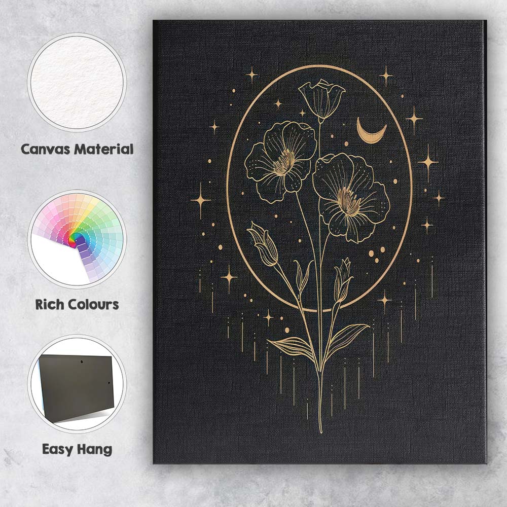 Celestial Poppy Flowers Gold Line Art Canvas Wall Art Print Decor Picture Ready to Hang