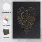 Celestial Heart Moon Landscape Gold Line Art Canvas Wall Art Print Decor Picture Ready to Hang