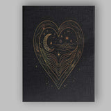 Celestial Heart Moon Landscape Gold Line Art Canvas Wall Art Print Decor Picture Ready to Hang