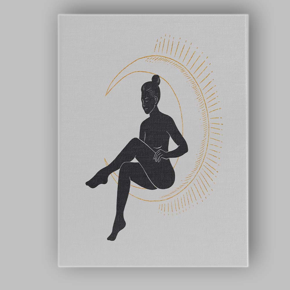 Mystical Woman Sitting On Crescent Moon Silhouette Canvas Wall Art Print Decor Picture Ready to Hang