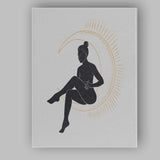 Mystical Woman Sitting On Crescent Moon Silhouette Canvas Wall Art Print Decor Picture Ready to Hang