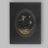 Celestial Planet Moon Cosmic Landscape Gold Line Art Canvas Wall Art Print Decor Picture Ready to Hang