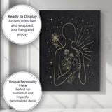 Mindfulness Floral Human Silhouette Gold Line Art Canvas Wall Art Print Decor Picture Ready to Hang