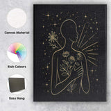 Mindfulness Floral Human Silhouette Gold Line Art Canvas Wall Art Print Decor Picture Ready to Hang