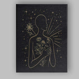 Mindfulness Floral Human Silhouette Gold Line Art Canvas Wall Art Print Decor Picture Ready to Hang