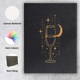 Celestial Wine Glass Crescent Moon Gold Line Art Canvas Wall Art Print Decor Picture Ready to Hang