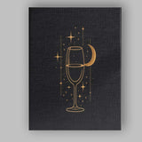 Celestial Wine Glass Crescent Moon Gold Line Art Canvas Wall Art Print Decor Picture Ready to Hang